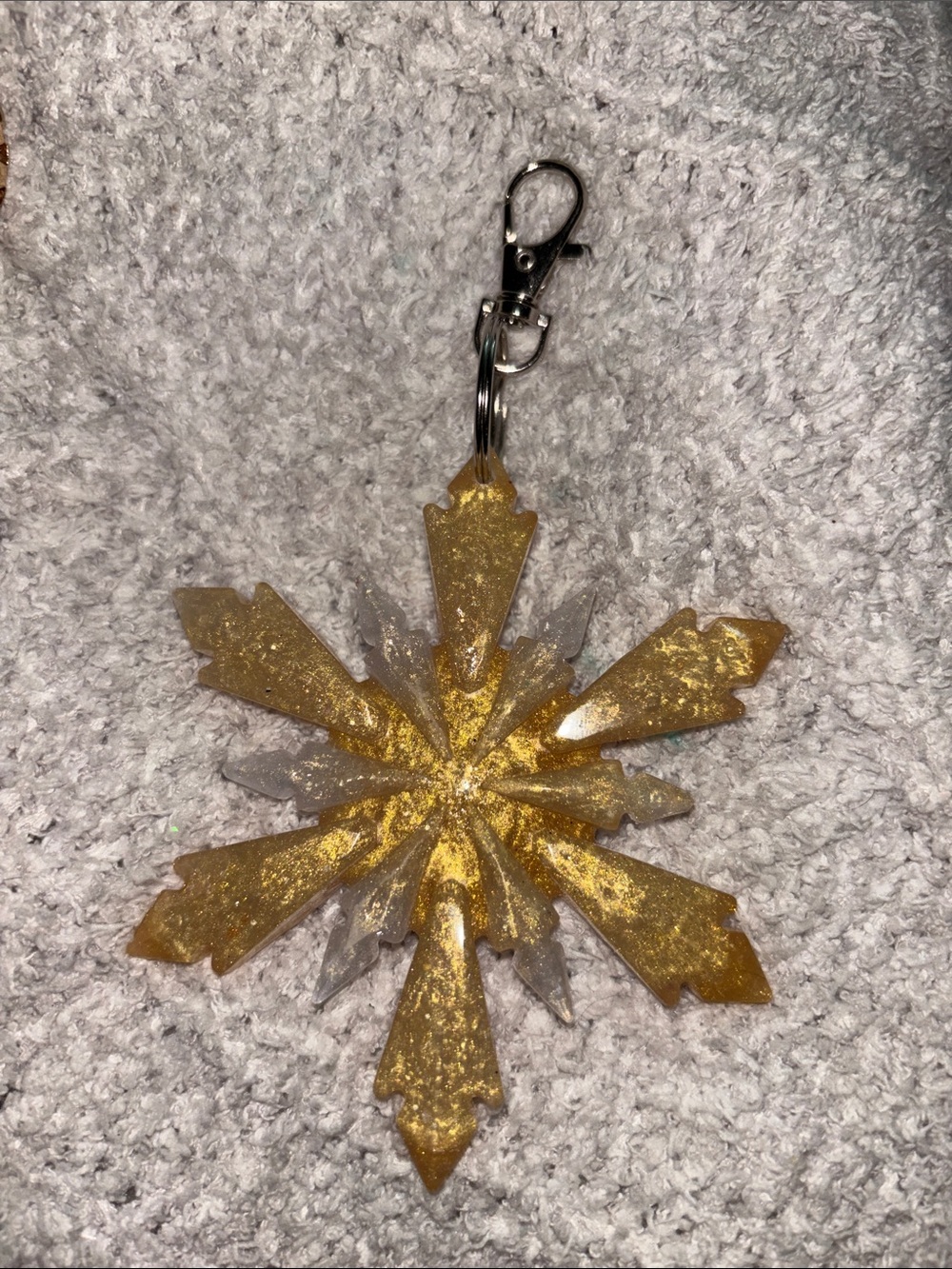 Gold Snowflake Ornament keychain (handmade)